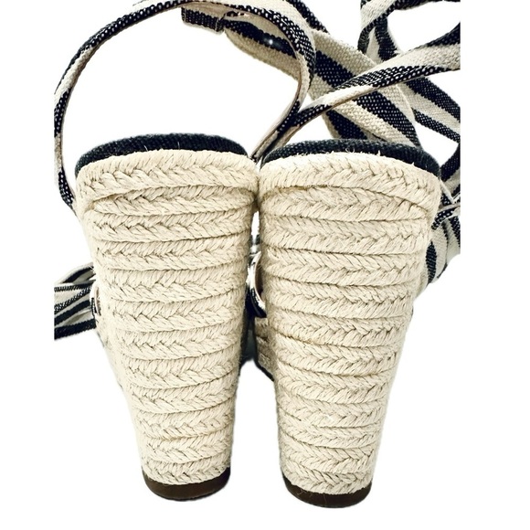 👡⚓ ALDO Anilmalia Espadrille Wedge Sandals |‎ Navy White Preppy Stripes Sz 8.5 - Picture 3 of 7